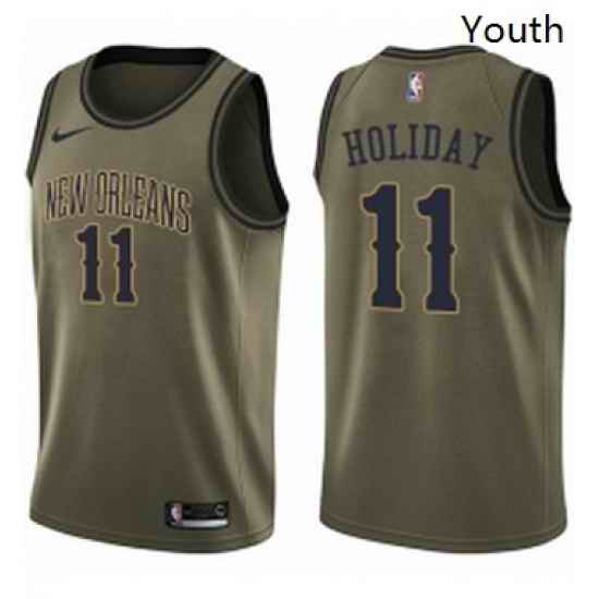 Youth Nike New Orleans Pelicans 11 Jrue Holiday Swingman Green Salute to Service NBA Jersey